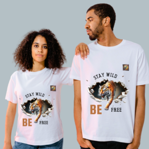 Unisex Stay Wild Be Free Tiger T Shirt Half Sleeves | Premium Material, Screen Printed by Hand |  All Sizes Available