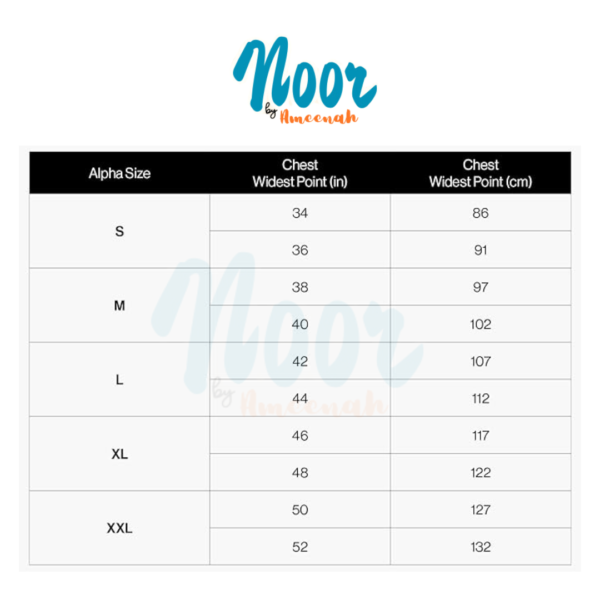 Noor By Ameenah Size Chart